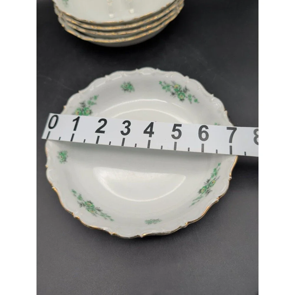 5 Vtg Seltmann Weiden Theresia Shallow Serving Bowls Green Floral Gold Bavaria
